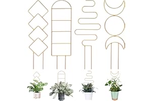 LONCHDAN 4 Pcs Trellis for Climbing Plants Indoor, Gold Trellis for Potted Plants Accessories Houseplant Trellis for Climbing Plant Support Mini Trellis for Potted Plants Hoya Vines Monstera (4PCS Gold)