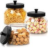 AVLA 3 Pack Glass Jars with Metal Lid, 58 OZ Clear Round Cookie Candy Jar, Food Storage Container with Black Lid, Empty Canister Set for Kitchen Counter, Pasta, Dog Treat, Snack