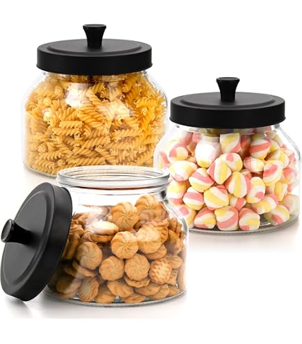 Grant Howard 51 Oz Storage Jar - Black Matte Metal Top, Glass Jar For Kitchen Pantry, Cookies & Dry Goods