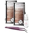 KC Republic Lash Eyebrow Extensions Kit with 2 Trays of Mink False Eyebrows in Blonde/Light Brown, Glue Clear & Extension Tweezers, Comes on Mixed Length 5-8 mm (Light Brown 2-Pack, Violet Tweezer)