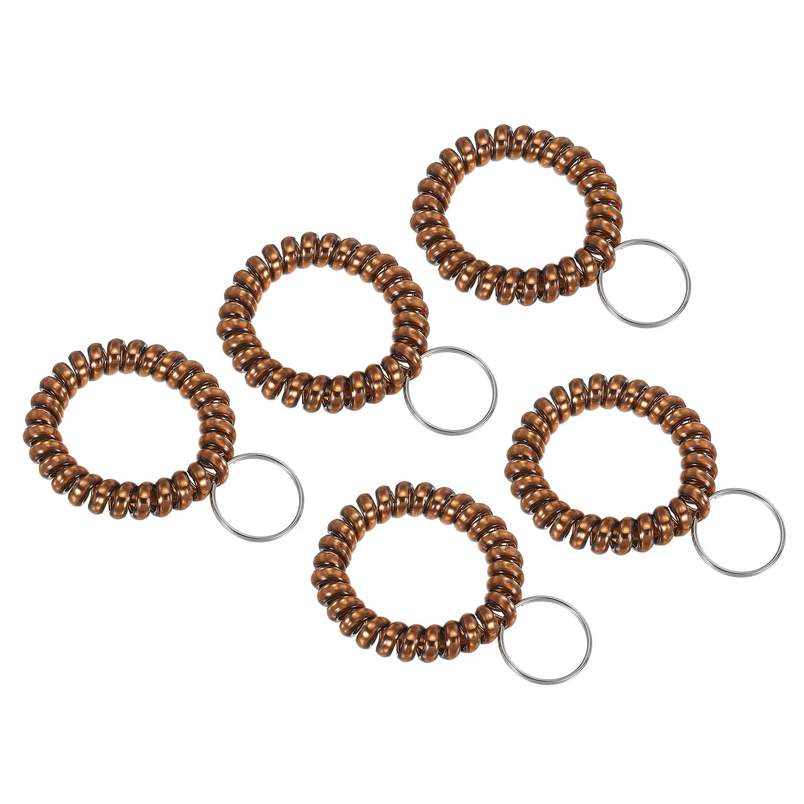 PATIKIL Stretchable Wristband Wristlet Keychain, 5 Pack TPU Spiral Wrist Coil Key Ring Holder for Outdoor Sport Gym Pool Sauna ID Badge, Metallic Dark Coffee
