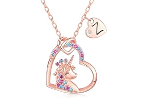 Chunyee Unicorn Gifts for Girls, Colorful CZ Heart Unicorn Necklaces Initial Necklace Birthday Christmas Gift for Girls Teens