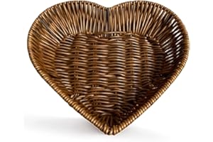 Wicker Bread Basket, Handwoven Heart Shaped Storage Basket Imitation Rattan Fruit Baskets for Food Display, Vegetables, Home,