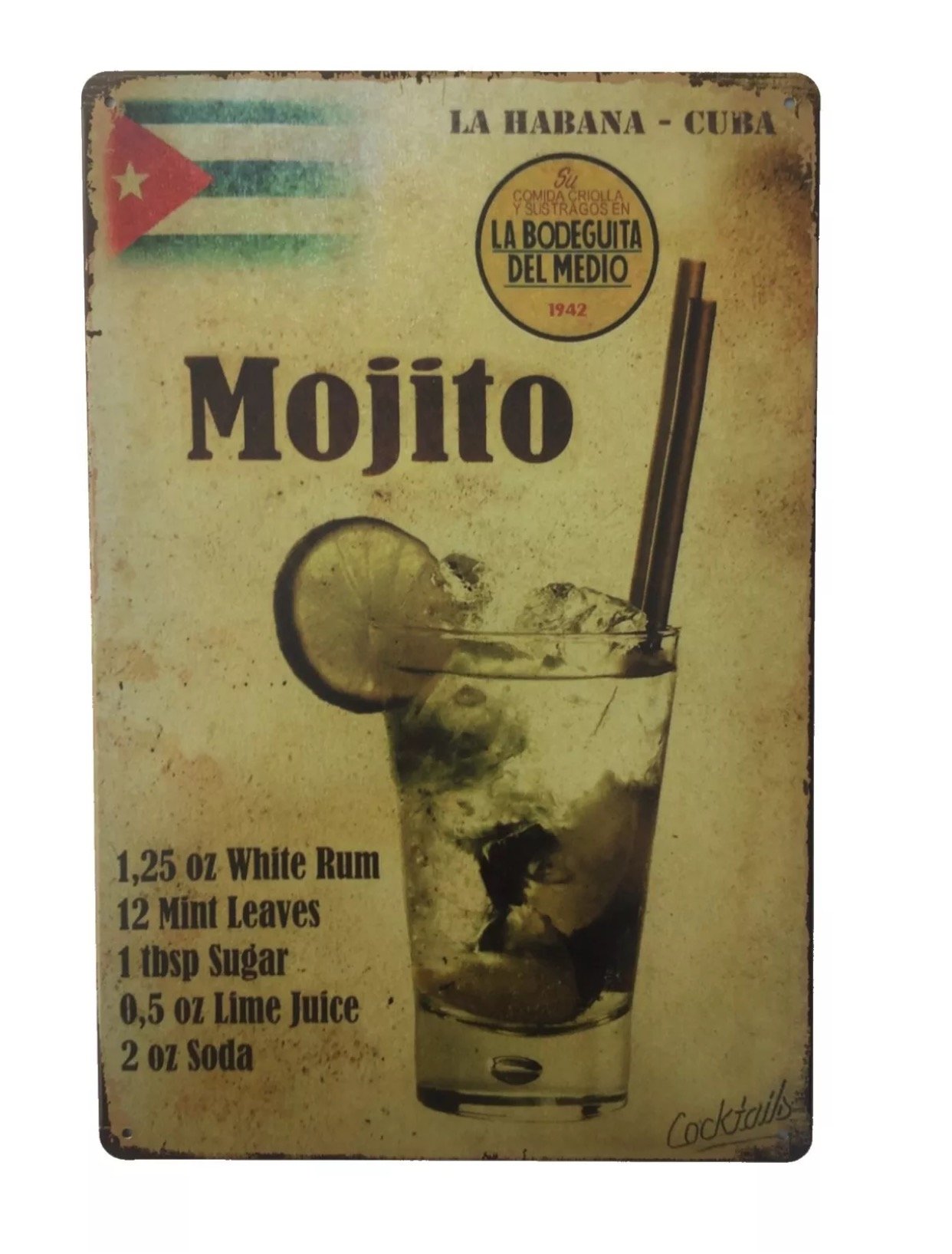 Tin Sign Mojito Cocktail Metal Novelty Retro Vintage Wall Plaque 20x30cm Decorative Sign - Ideal for Pub Bar Office Home Bedroom Dining Room Kitchen - Cool Classic Gift Shabby Chic Present