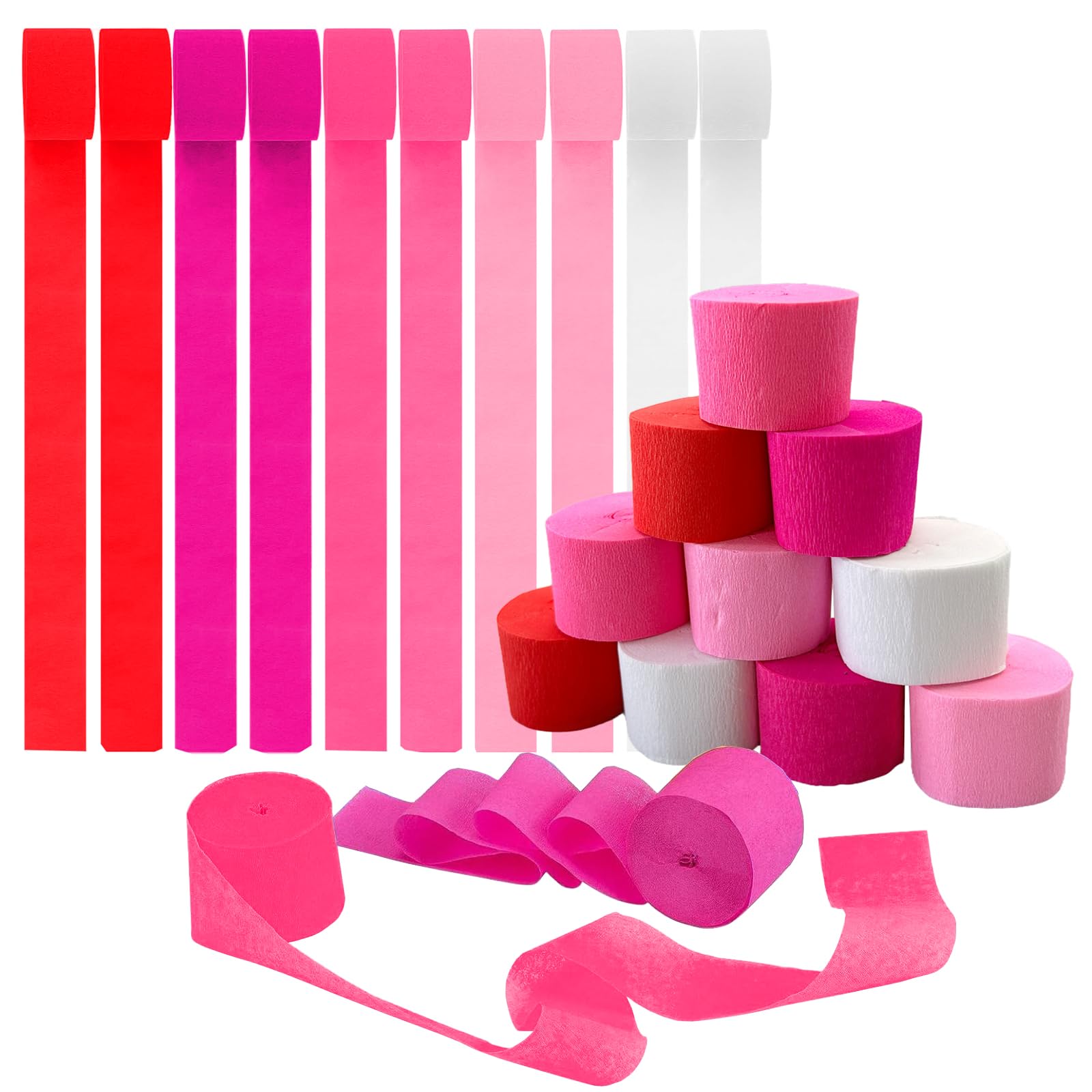 Photo 1 of 10 Rolls Crepe Paper Craft Streamers Hanging Rainbow Crepe Paper Streamers 5 Color Crepe Paper Rolls Streamers White Red Rose Crepe Roll Curtain Backdrop Hanging Tassels Festival Party Decor