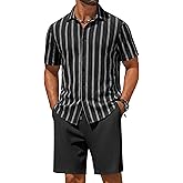 COOFANDY Men's 2 Piece Outfit Casual Short Sleeve Button Down Shirt and Beach Shorts Set Summer Vacation Outfits for Men
