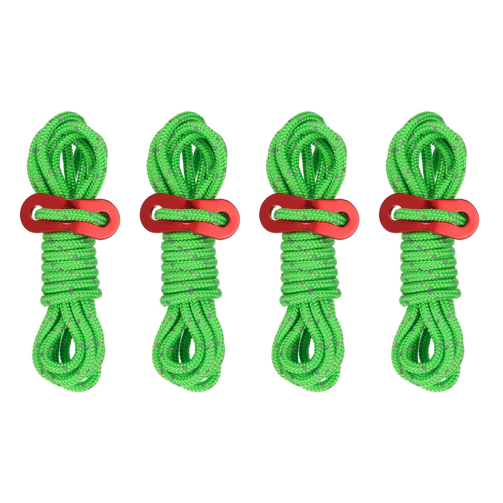 PATIKIL 4mm Tent Rope, 4 Pack 6.5ft Reflective Guyline Cord Tied Downs Rope Paracord Cord Camping Ropes with Red Aluminum Cord Adjusters for Camping Hiking Tent, Green