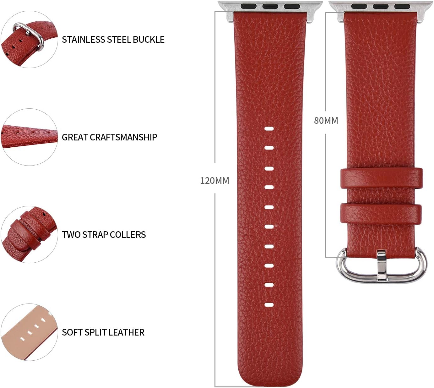 Fullmosa Leather Strap Compatible with Apple Watch Strap 44mm 45mm 46mm 49mm,Leather Strap Compatible with iWatch Ultra 3/2/1 Series 11 10 9 8 7 SE3 SE2 SE 6 5 4,Red - Image 4