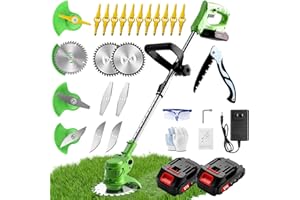 Weed Wacker, Battery Powered Weed Wacker with 2 Batterie and 1 Charger, Electric Weed Wacker, Cordless Weed Wacker with 3 Dif