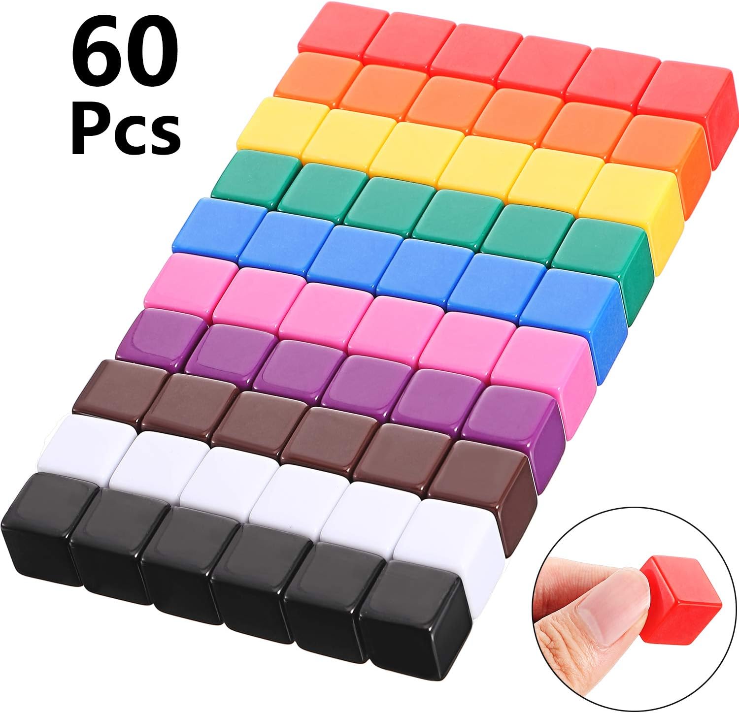 Gejoy 60 Piezas 16 mm Cubos Dados en Blanco de Acrílico Dados de Bricolaje de Colores Surtidos para Juegos de Mesa con Bolsa de Almacenamiento