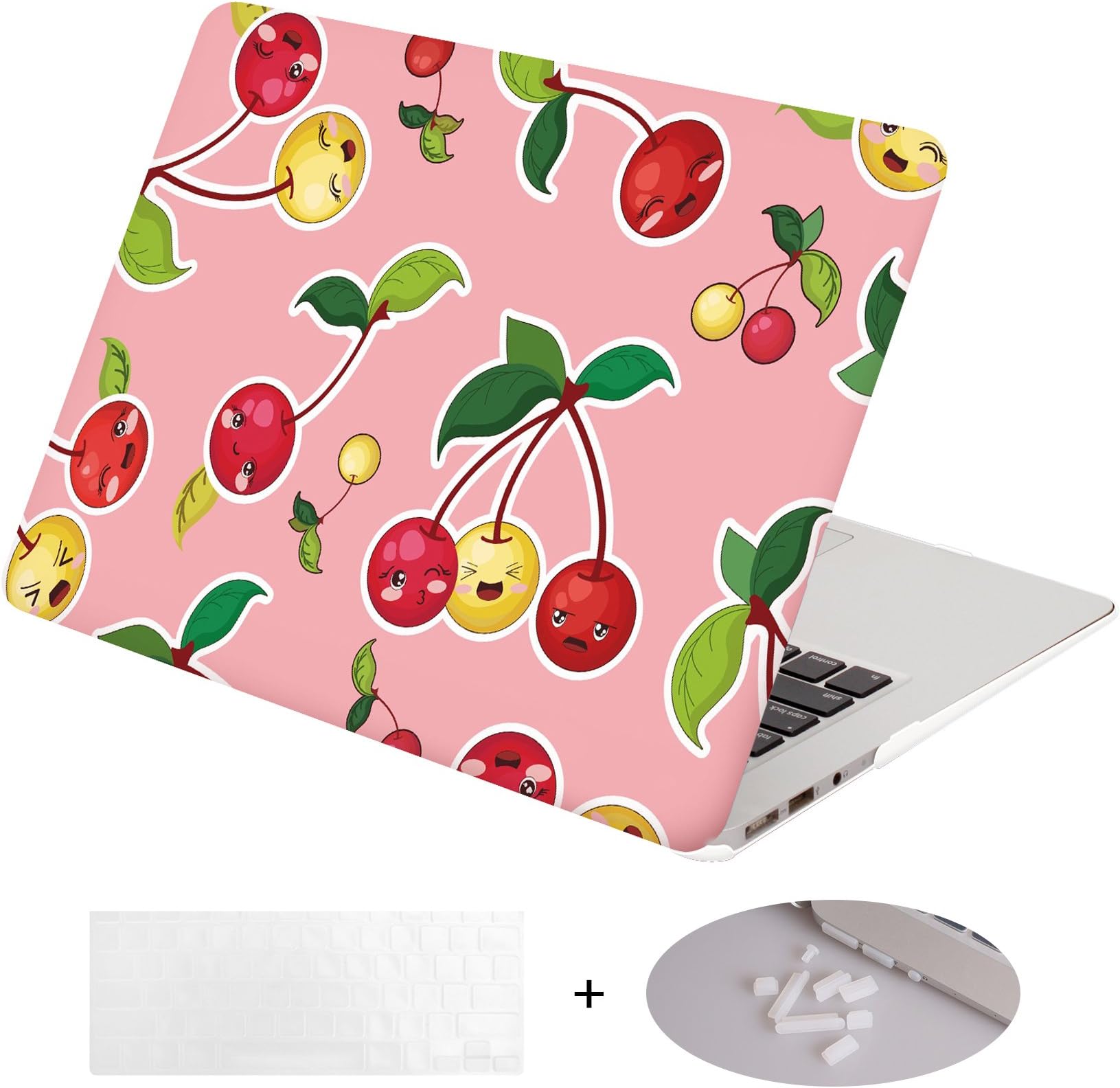 DWON MacBook Air 13 Inch Case with Keyboard Cover and Dust Plug for Apple MacBook Air 13 Inch Sleeve Model A1369 and A1466 - Pink Cherry