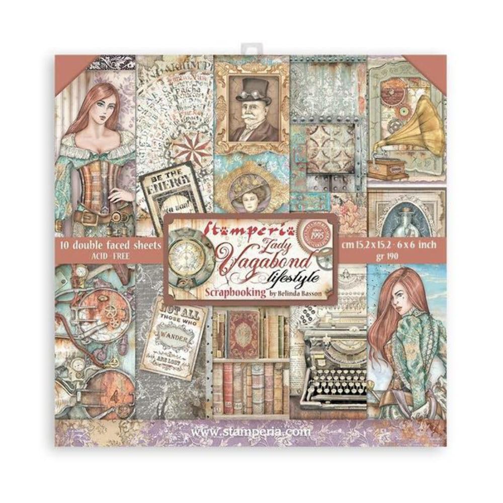Stamperia International - Scrapbooking Pad-Double Sided - Lady Vagabond Lifestyle Multicoloured - 6 x 6 inches