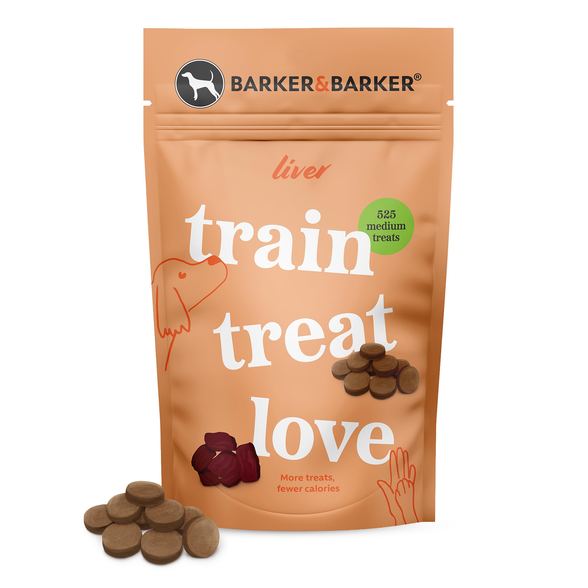 Barker and Barker Grain Free Liver Dog Training Treats - 525 Medium Tasty & Healthy Treat Pack - Low Calorie, High in Protein & B Vitamins - No Artificials - 100% Human-Grade for Small & Medium Dogs