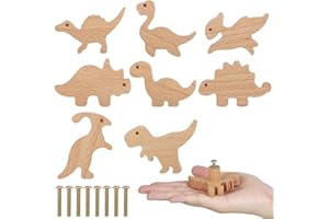 Burbell 8 Pcs Wooden Animal Cabinet Knobs Wood Nursery Drawer Knobs Dresser Knobs Dino Kids Drawer Pulls with Screws Knobs Nursery Room Drawer Handles Decor(Dinosaur Theme)