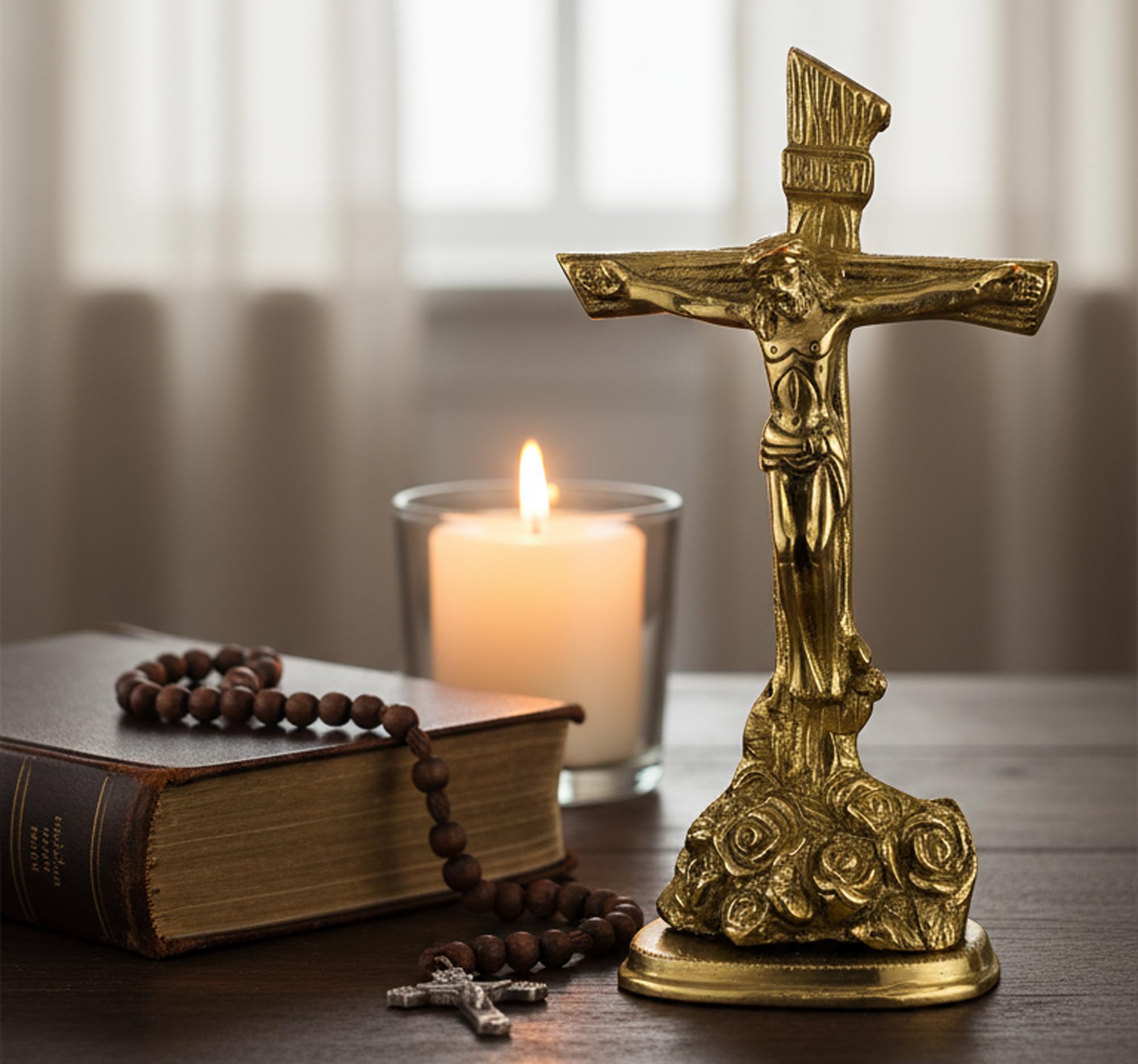 StonKraft Brass Jesus Christ - Jesus Cross - Idol Statue Sculpture - 8" Inches