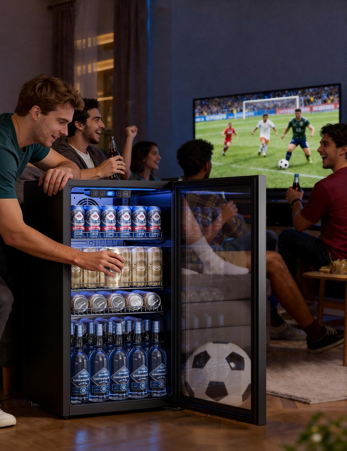 TRIUMPHKEY 90L Mini-Kühlschrank mit Glasfront (Glastür), Kompakter Getränkekühlschrank für bis zu 128 Dosen, mit verstellbaren Regalen für Bier, Wein, Soda, Ideal für Haushalt, Bar, Büro, Wohnung 9