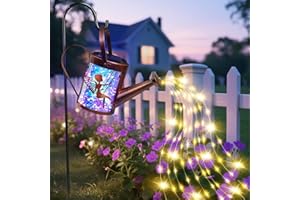 EDOF Solar Watering Can with Cascading Lights Garden Decor,Fairy Garden Accessories Hanging Solar Lights,Birthday Gifts for Women Mom,Gardening Lanterns with Shepherd Hook for Porch Patio Lawn Yard Art