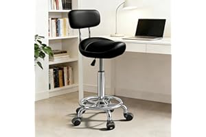 Saddle Stool, Adjustable Height Ergonomic Swivel Chair with Wheels, PU Leather Saddle Seat with Ring Pedal for Salon, Massage