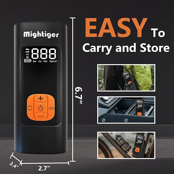 MIGHTIGER TIRE INFLATOR PORTABLE AIR COMPRESSOR CORDLESS MINI AUTOMATIC AIR PUMP WITH DIGITAL PRESSURE GAUGE 150PSI 3X FAST INFLATION AND AUTO SHUTOFF SOS LIGHT TIRES PUMP FOR CAR (BLACK)