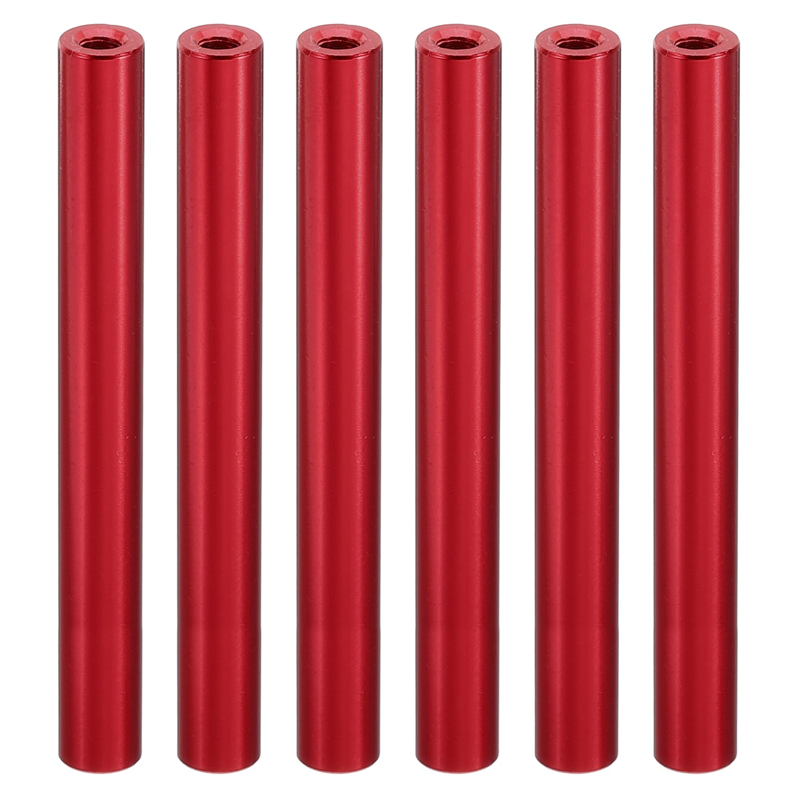 PATIKIL 6pcs M3 Metal Threaded Standoff Spacer Nuts, Round Aluminum Spacers Female Coupling Screws, 1/8" ID x 1/4" OD, Red 3x6x55mm โ image 1