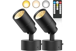 JIAQIYAN LED Spotlight Indoor Uplighting: 5W Up Lights Indoor with Remote Dimmable & Timer, 3000K/4000K/5000K Adjustable Light for Corners Plants Pictures Artwork, Spot Lights Indoor with 5.9 FT Cord