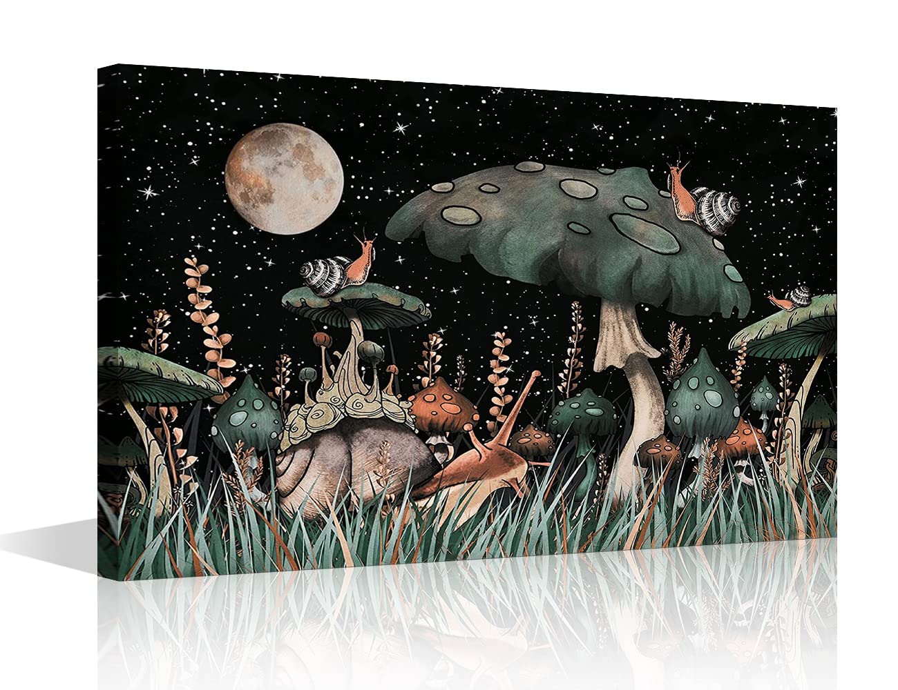 1 Panel Night Sarry Sky Mushroom Canvas Wall Art Painting for Home Office Bathroom Decoration Modern Canvas Artwork Giclee Print on Canvas Wooden Board Art Ready to Hang 8x12inch