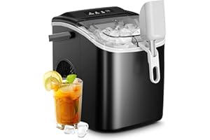 AGLUCKY Ice Makers Countertop, Portable Ice Machine Maker with Handle, Self-Cleaning, 26Lbs/24H, 9 Cubes Ready in 6 Mins, Scoop and Basket, for Home/Office/Kitchen (Black)
