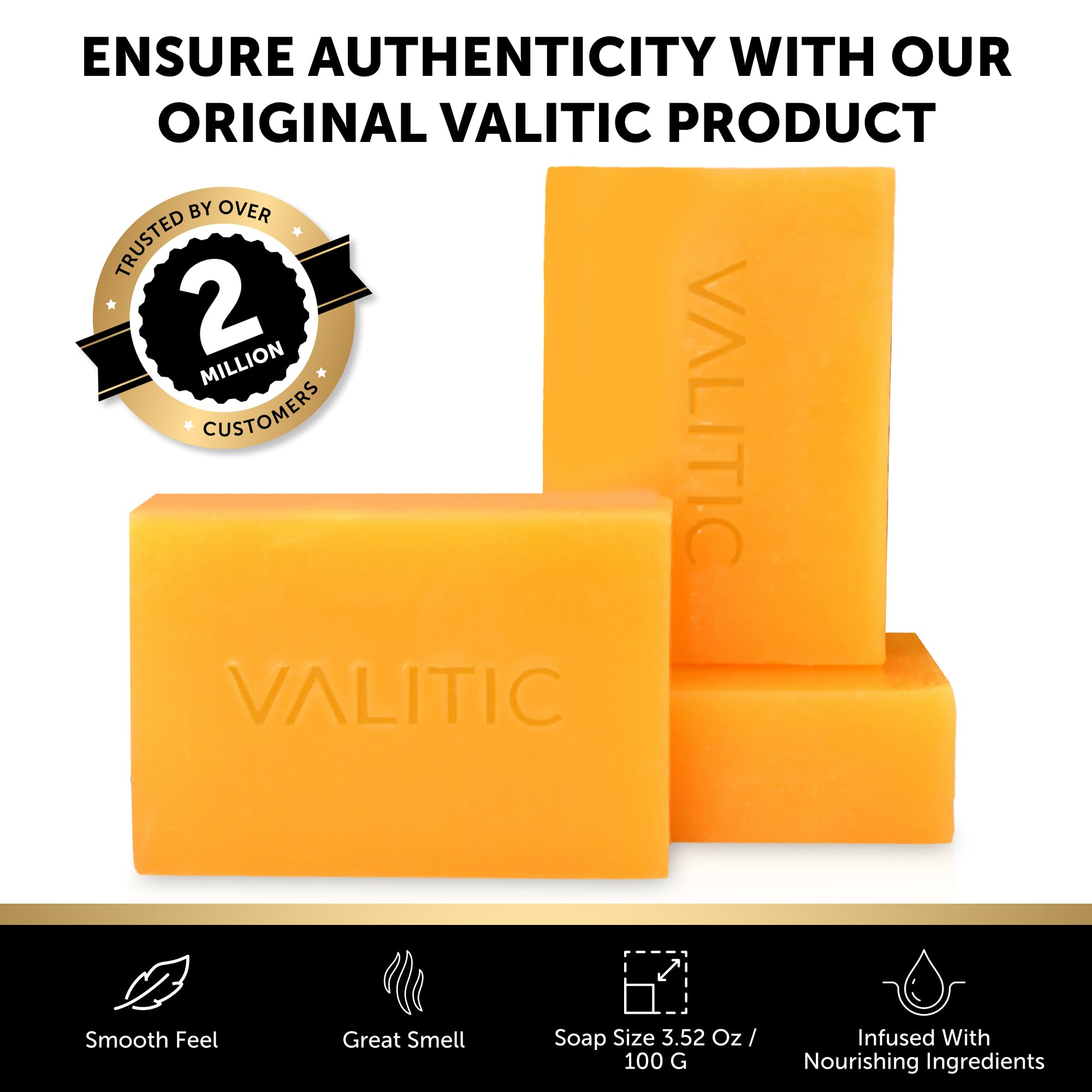VALITIC Kojic Acid Vitamin C and Retinol Soap Bars with Turmeric for Dark Spot - Original Japanese Complex Infused with Collagen, Hyaluronic Acid, and Vitamin E (2 Pack)