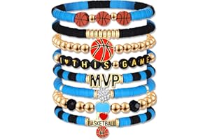 HZEYN Basketball Bracelets for Women - Stackable Beaded Friendship Bracelets for Game Day Sports Mom Accessories