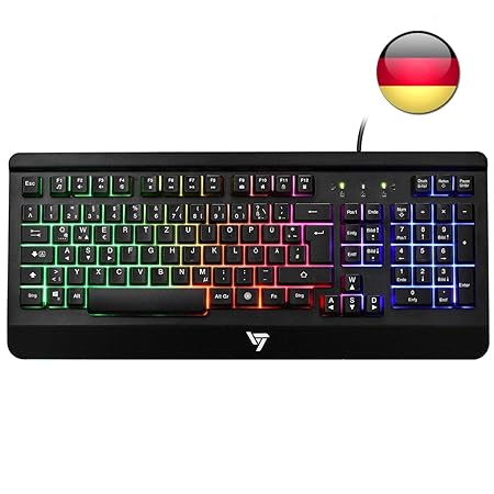 VicTsing Gaming Tastatur USB, Regenbogen beleuchtete Tastatur, Ganzmetallpaneel, QWERTZ Layout, 19 Tasten Anti-Ghosting ideal