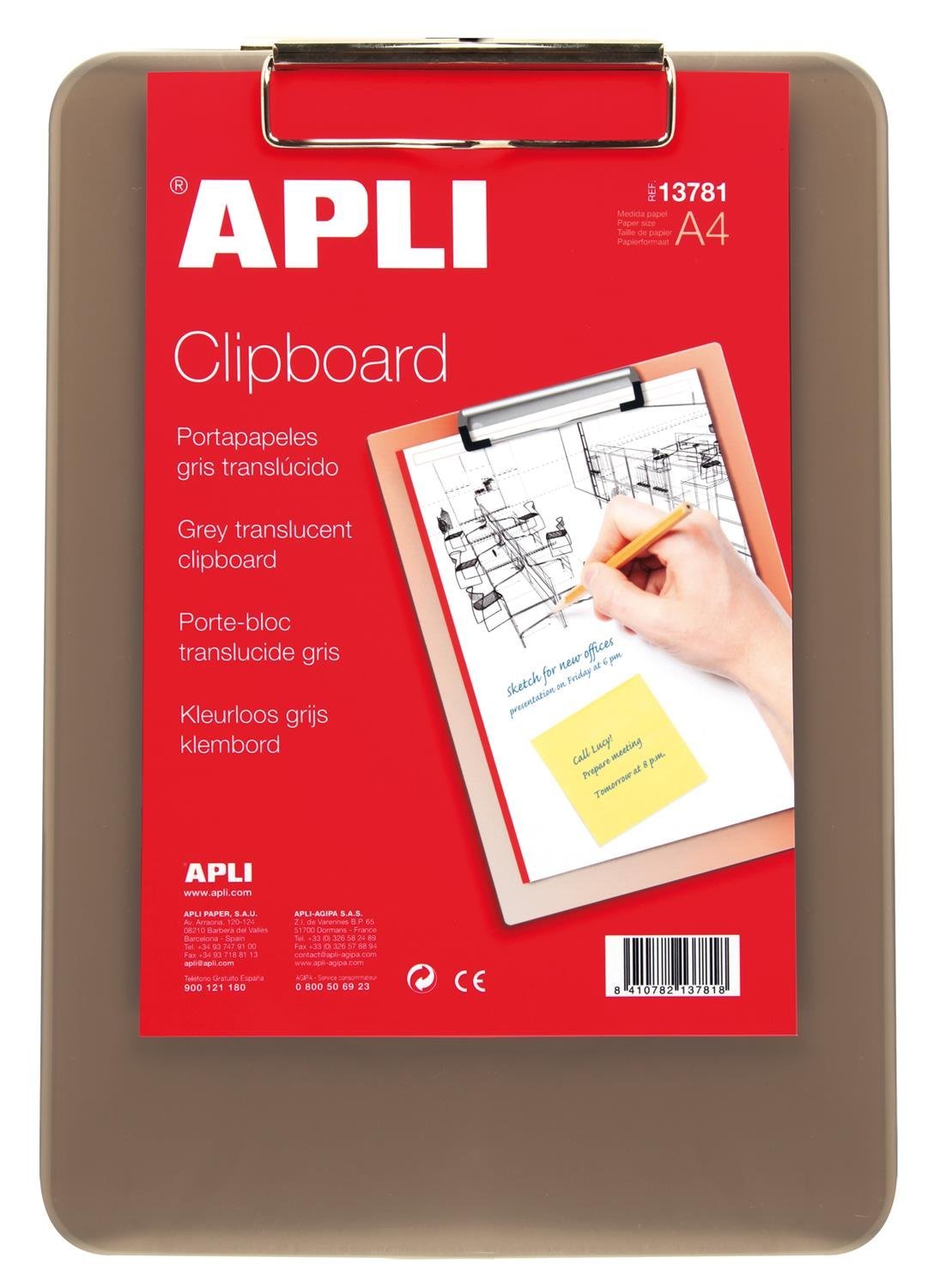 APLI 13781 – Transparent Plastic Block Holder Grey 210 x 297 mm