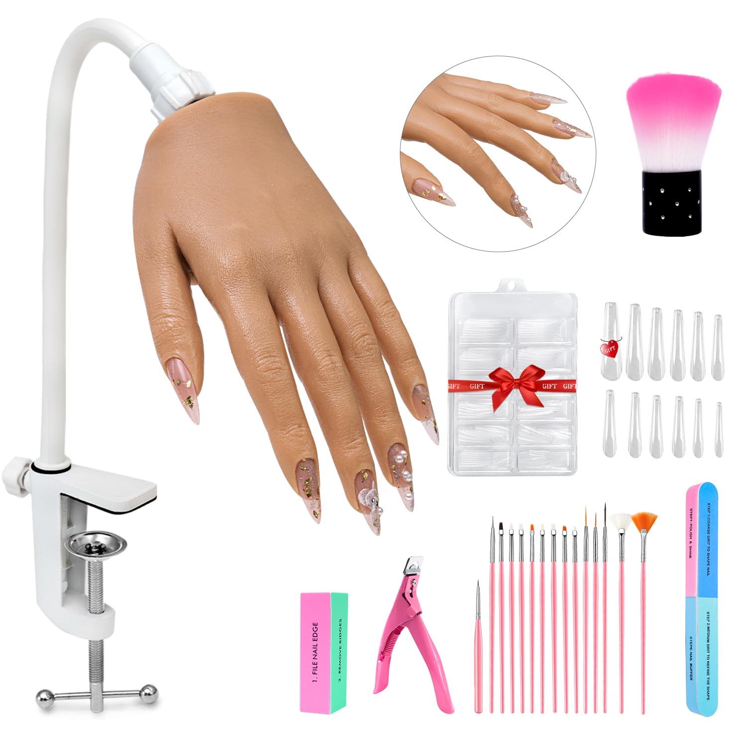 Veikmv Nail Silicone Practice Hand For Acrylic Nails Training Fake Hand Nail Art Practice Tools Hand Tattooed Nail Jewelry Showcase Supplies Manicure Beginners suits
