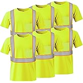 W&H Hi Vis Class 2 Safety Short Sleeve Shirt, Reflective Birdeye Mesh Work Shirts, Breathable Quick Dry Construction Workwear