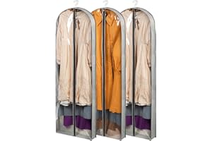 Belinlen 3 Pack 60" Long Garment Bags for Hanging Clothes Storage, Clear Suit Garment Bags with 4" Gussets for Closet Storage Travel, Plastic Protector for Dress Gowns, Coats, Suit, Down Jacket