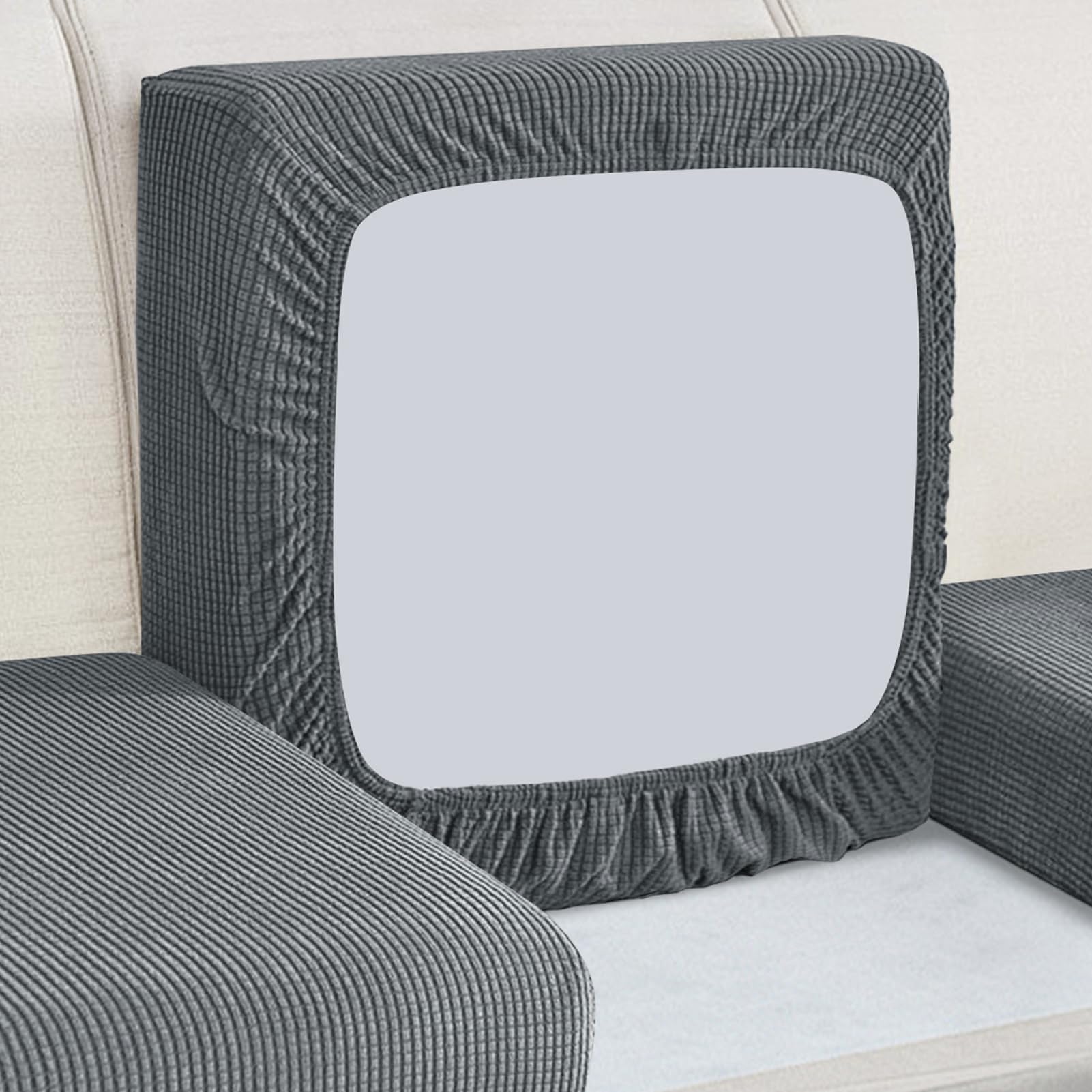 HEYOMART Sofa Seat Cushion Cover, Sofa Couch Cushion Furniture Protector, Universal Non-Slip Sofa Slipcover Replacement with Elastic Bottom Spandex Jacquard Fabric Small Checks (1 Seater, Grey)