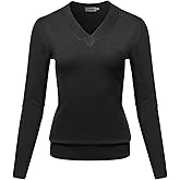 STARJJ Womens Slim Fit V-Neck Long Sleeve Soft Knit Pullover Sweater Top (S-XL)