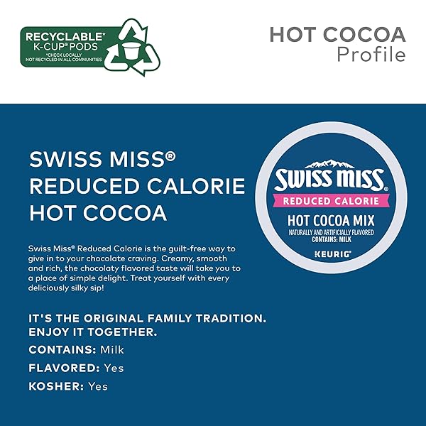 SWISS MISS HOT COCOA SINGLE-SERVE K-CUP, REDUCED CALORIE, BOX OF 22