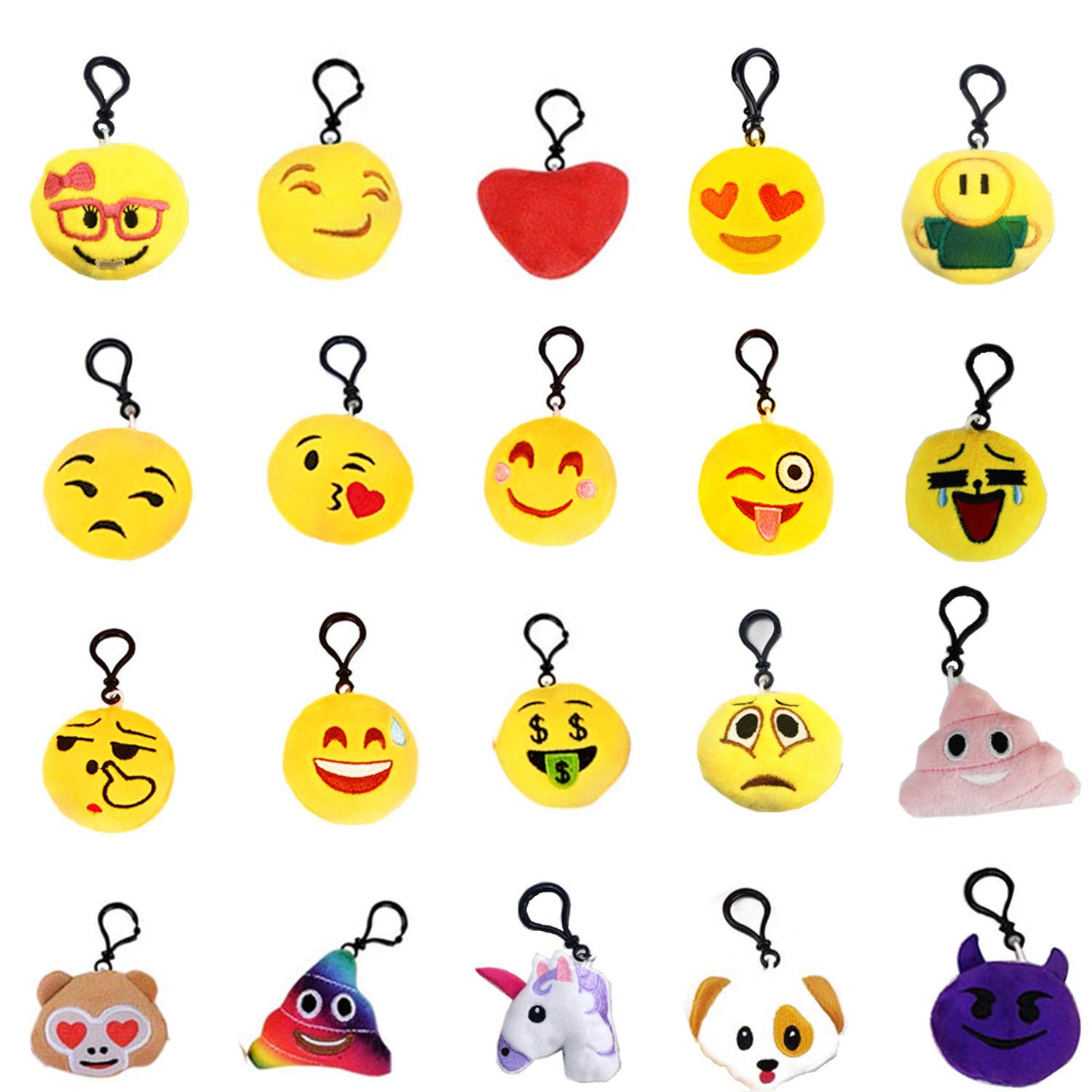 HONGCI 20 Pcs Mini Emoji Keychain,Lovely Emoji Keyrings ,Emoji Plush Pillows Emoticon Key Ring Soft Gift for kids & adult birthday party favours,party bag fillers,Christmas Party Supplies Decorations