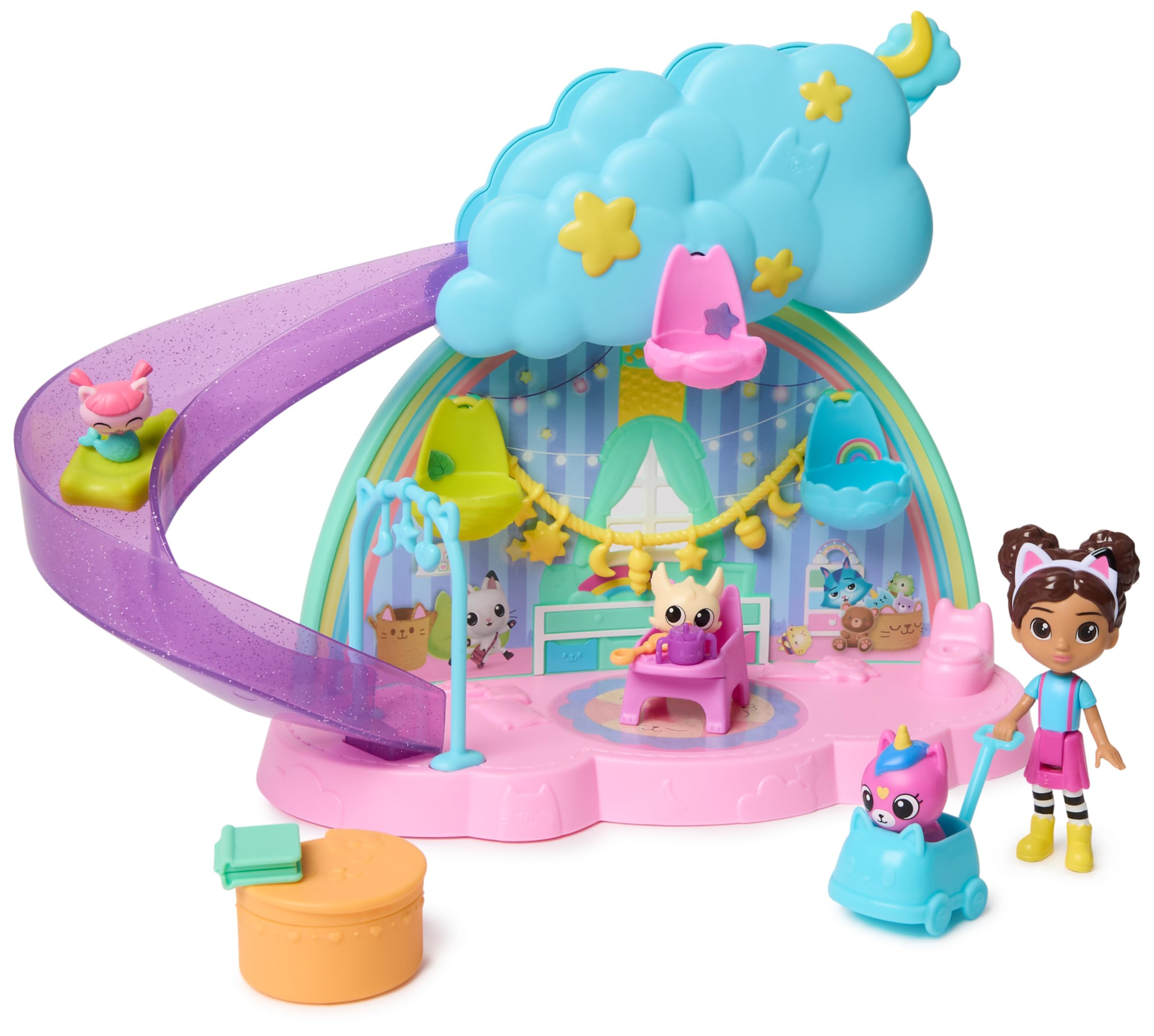 Gabby’s Dollhouse, Kitty Care Ear Purrfect Playroom, 17-Piece Playset with 4 Toy Figures and Dollhouse Furniture, Kids’ Toys for Girls & Boys Aged 3+
