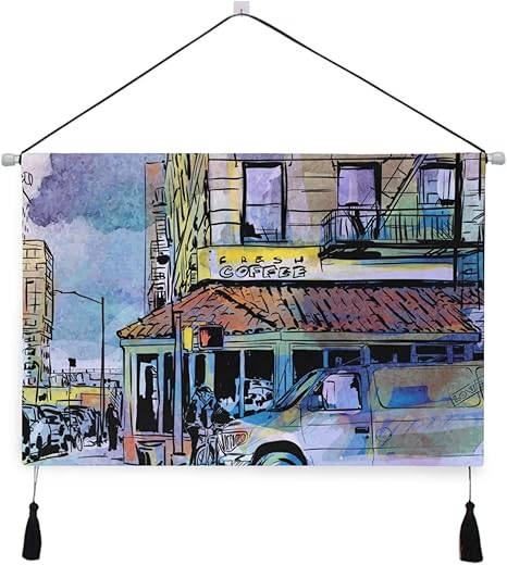 Amazon Co Jp Niesikkla タペストリー 手描き水彩背景イラスト街並み 壁掛け おしゃれ インテリア モダン ポスター 絵画などに適用 ウォールアート モダン 装飾アート 多機能 個性プレゼント Home Kitchen