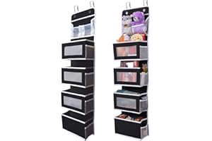 Aeeteek 1 Pack Hanging Closet Organizer 5-Shelf Over The Door Shoe Organizer Wall Mount Storage Bag Containers 49.2 * 13 * 5.5 Inches Large Capacity Collapsible Shelves Drawers (Black)