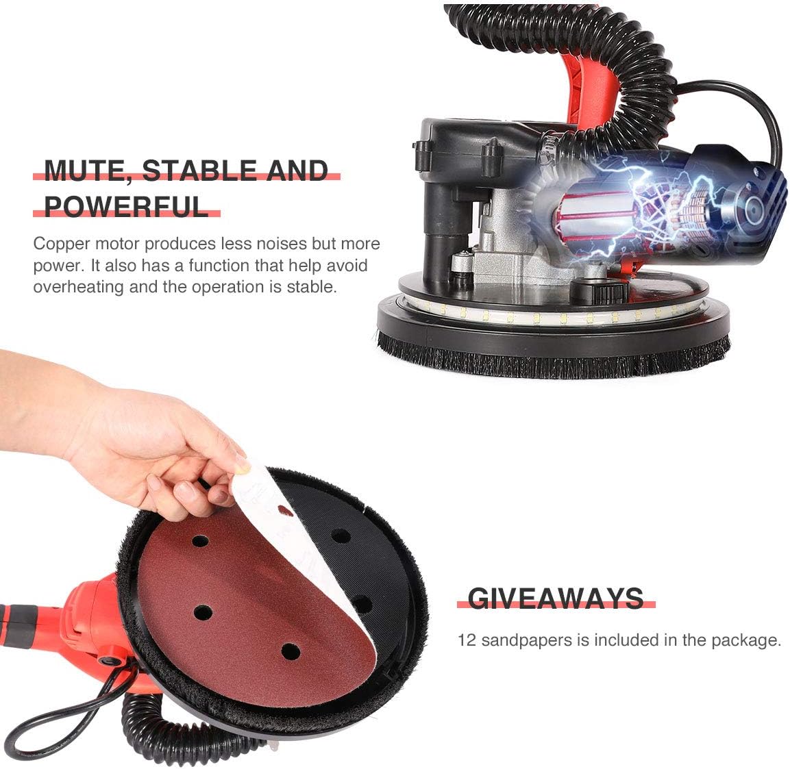 Valens 800w Ponceuse Murale De Plafond Ponceuse De Cloison Seche De 6 Vitesses Avec Lumiere Led Pour Poncage Meulage Machine Polir Pour Murs Plafonds Ponceuse Girafe Electrique Ponceuses A Disque Bricolage