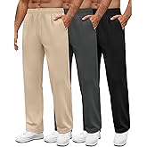 Neer 3 Pack Men's Drawstring Sweatpants Open Bottom Joggers Workout Athletic Tall Lounge Pants Wide Leg with Pockets