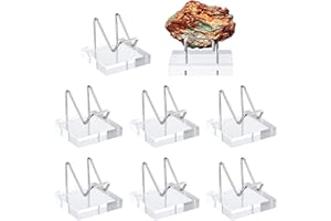HOFURME 8 Pcs Rock Display Stand, Crystal Stands for Display with Metal Arms & Acrylic Base, Rock Stand for Minerals, Geodes, Agate Chips, Art Pieces (Silver)