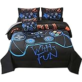 JQinHome Twin Gaming Comforter Sets for Boys,6 Piece Bed in A Bag 3D Video Game Bedding -All Season Soft Microfiber Gamer Bedding Sets for Kids, Pillowcase, Flat Sheet, Fitted Sheet,Cushion Cover