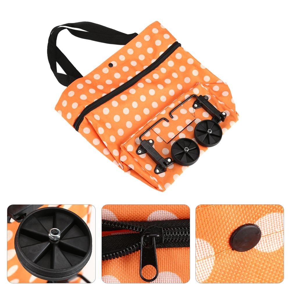 Rolling Shopping Bag Oxford Cloth Foldable Wheel Shopping Bag Lightweight Hard Wearing Dual-Purpose Tote Shoulder Trolleys (Orange)