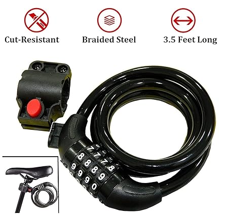 BabyGo Strong Cable Bicycle Lock & Helmet Lock for Cycles etc