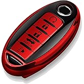 Tukellen Compatible with Nissan Key Fob Cover Soft TPU Key Case for Infiniti X-Trail Rogue Altima Quest Pathfinder Sentra Patrol CIMA Fuga Armada Teana Murano 5 Buttons Key Shell-Red