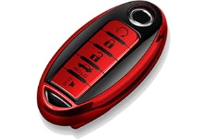 Tukellen Compatible with Nissan Key Fob Cover Soft TPU Key Case for Infiniti X-Trail Rogue Altima Quest Pathfinder Sentra Patrol CIMA Fuga Armada Teana Murano 5 Buttons Key Shell-Red