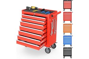 Granper 7-Drawer Tool Chest, Tool Box with Wheels, Movable Rolling Tool Chest, High Capacity Tool Chest with Wheels, Heavy Duty Tool Cabinet for Workshop, Garage and Repair Room(Red)